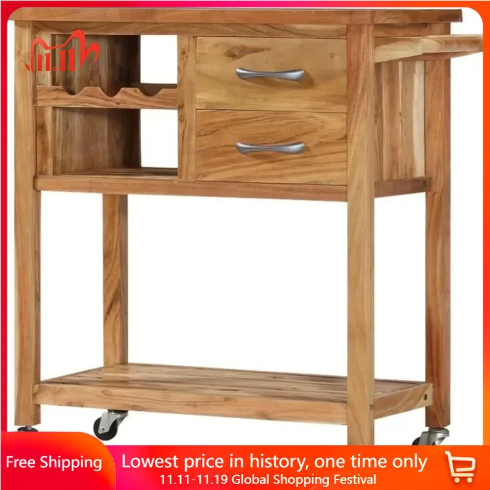 

Kitchen Trolley 31.5"x17.7"x35.8" Solid Wood Acacia,Furniture Carts & Islands Kitchen & Dining Carts，Kitchen Islands & Trolleys