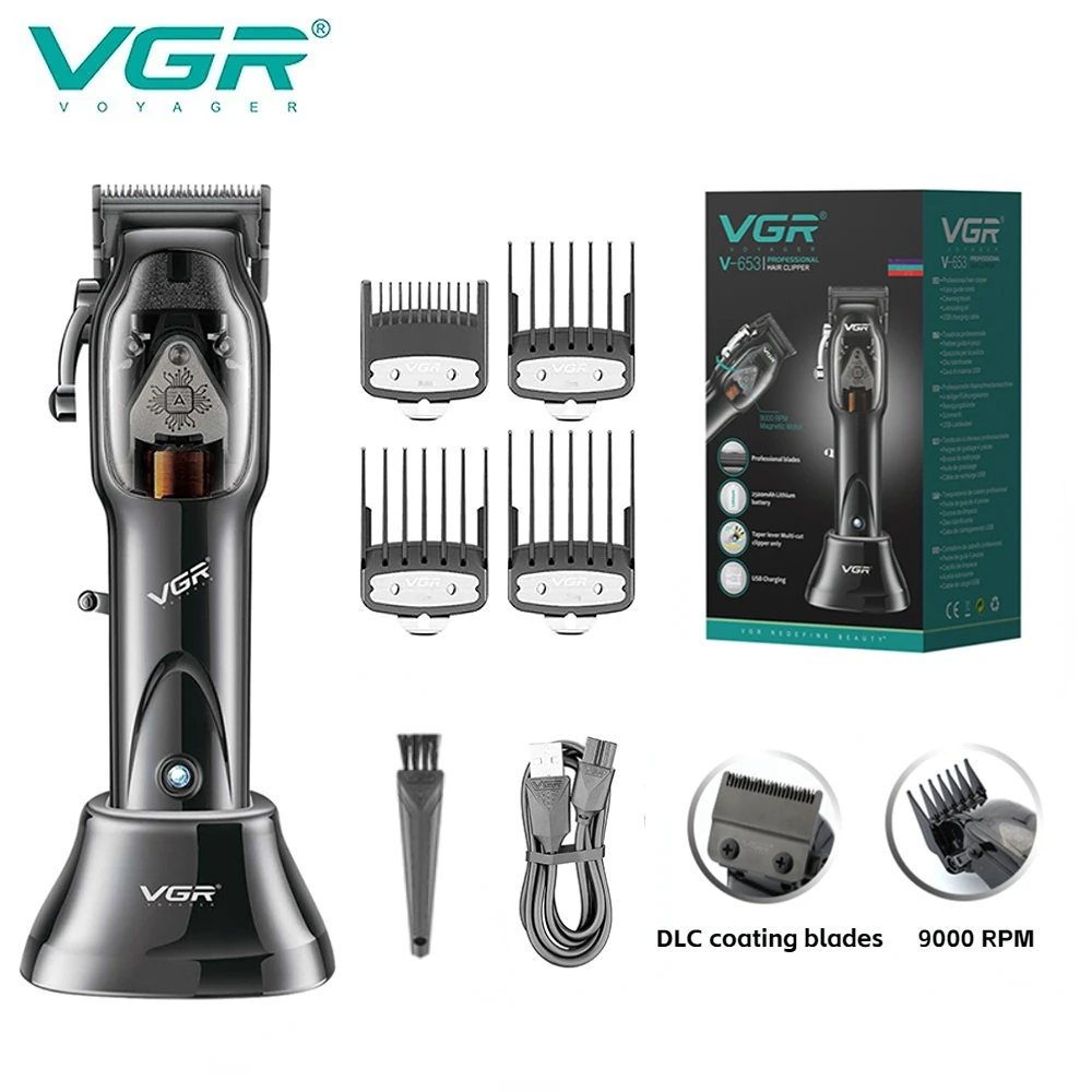 VGR Hair Clipper Professional Hair Cutting Machine Cordless Hair Trimmer Electric 9000 RPM Haircut Machine Clipper for Men V-653