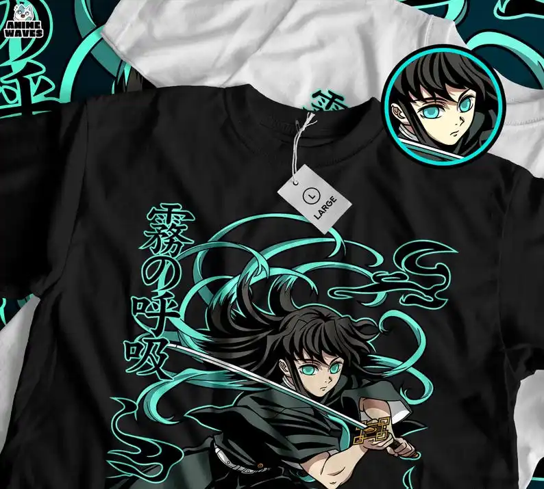 Misty Sword Master Unisex T-shirt - Japanese Manga Artwork, Anime Character Print, Elegant Demon Hunter, Unique Japanese Style,