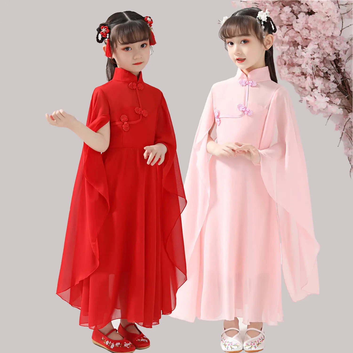 

Girls' Hanfu Spring And Summer New Chinese Style Tang Dress Children's Cheongsam Girls' Ancient Dress Guzheng Performance Dress