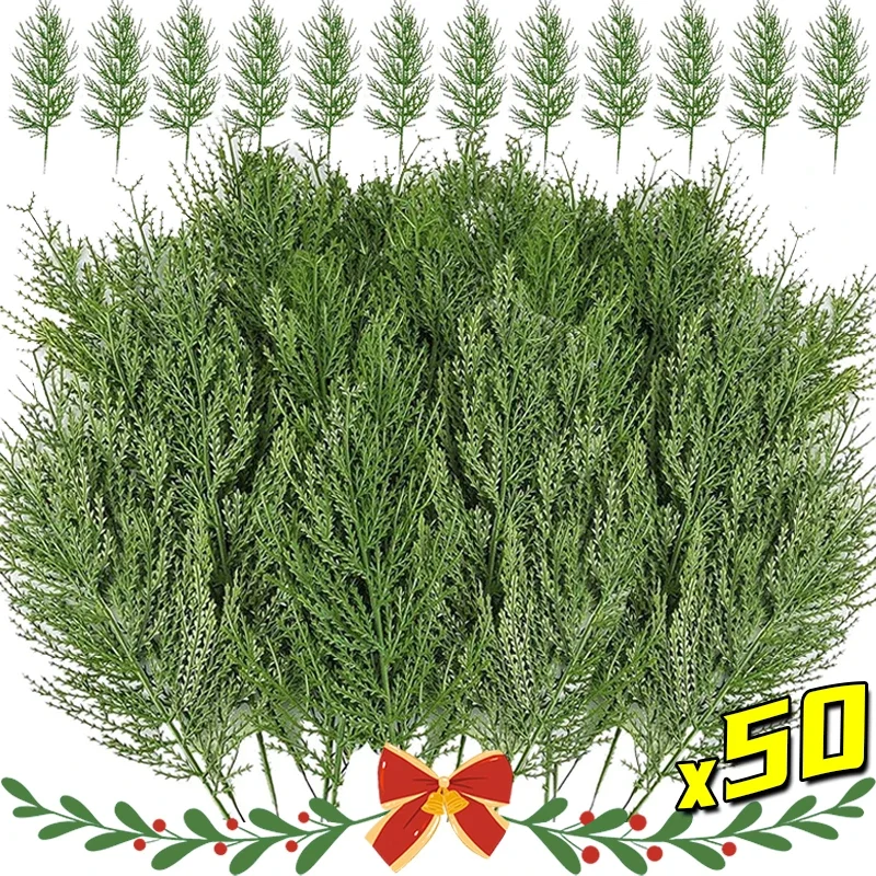 

50/1Pcs Artificial Pine Leaves Branch for Home Garden Decor Plastic Cedar Branch Green Pine Stem DIY Garland Xmas Decoration