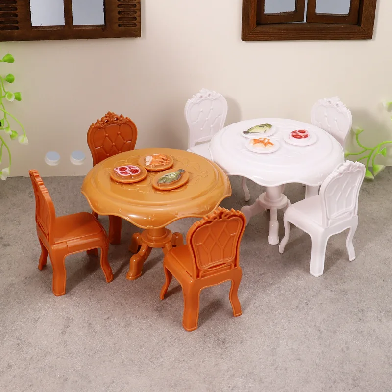 Miniature Dollhouse Furniture 1:12 Dolls Dining Table & Chair Furniture Set Mini Doll House Living Room Ornament Accessories