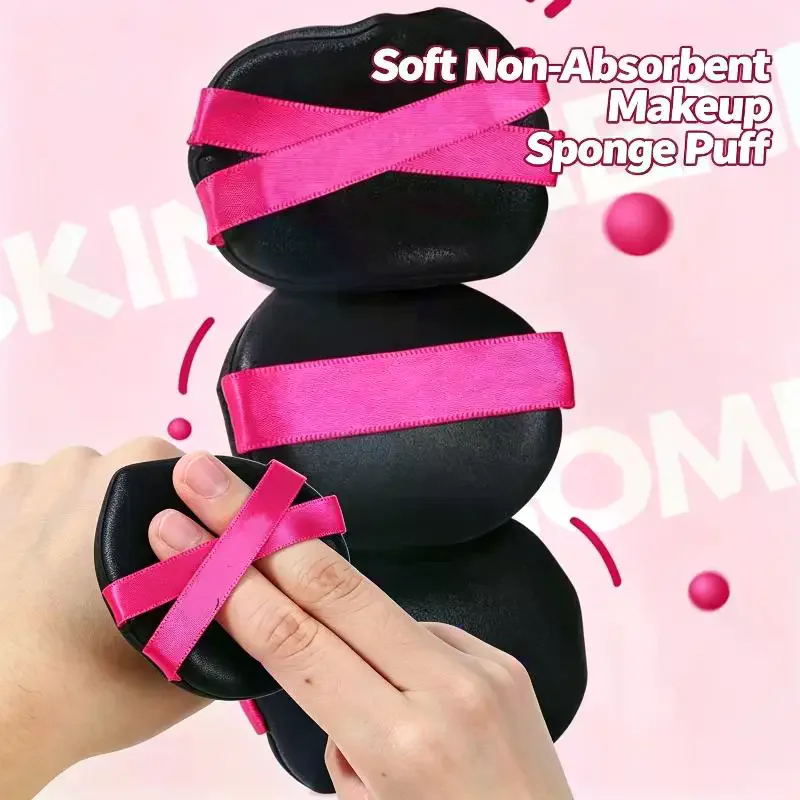 /Kuz/1/3PcsBox Not Eat Foundation Makeup Sponge Puff Dry Wet Dual Use Soft Cotton Black Leather Surface Makeup Tools