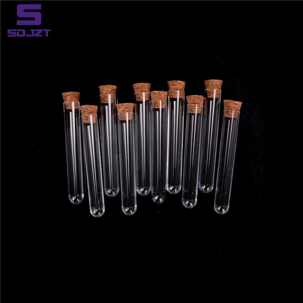 10pcs 15*150mm Plastic Test Tube With Cork Cap 20ml Clear Lab Experiment Favor Gift Tube Refillable Bottle