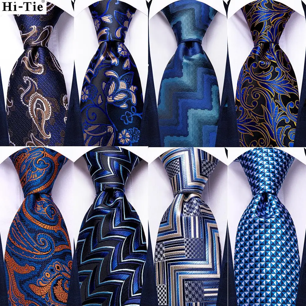 

Hi-Tie Paisley Floral Silk Wedding Tie For Men Fashion Novelty Design Quality Hanky Cufflinks Teal Blue Nicktie Set Dropshipping