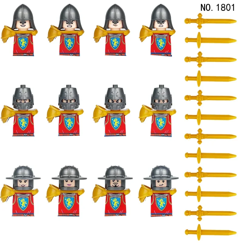 12Pcs/Set MOC Medieval Knight  Roman Soldiers Building Blocks Military Castle Dragon Soldier Figures Weapon Bricks Kids Toys