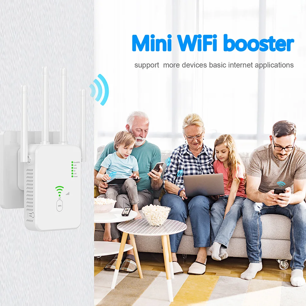 5Ghz AC1200 WiFi Repeater 1200Mbps Router Black WiFi Extender Amplifier 2.4G/5GHz Wi-Fi Signal Booster Long Range Network