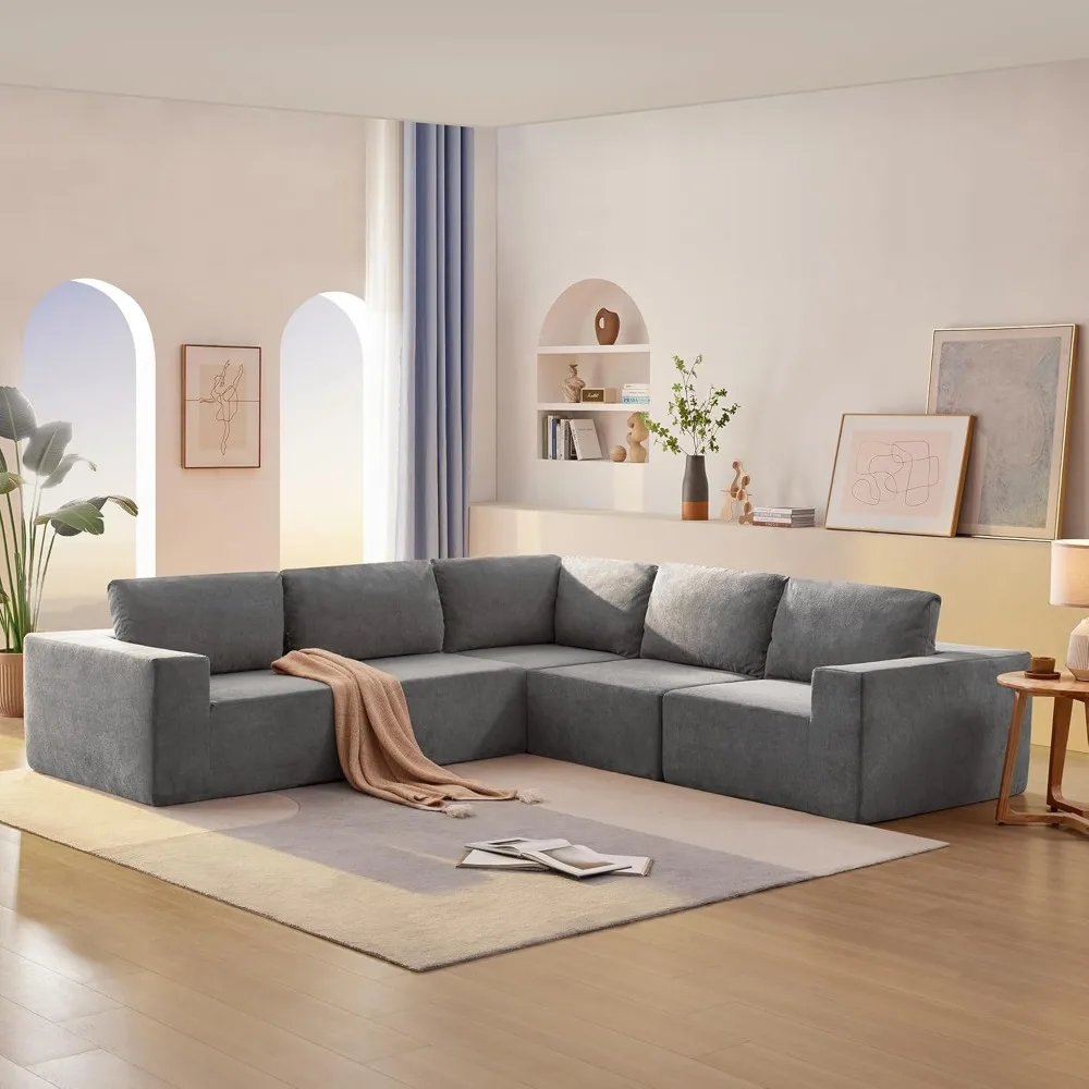 

116 × 116'' Modular Sectional Couch, Free Combination L-Shape Couch Compressed Sofa, Comfy Upholstered L-Shape Sectional Sofas,