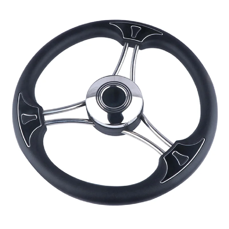 13Inch Boat Steering Wheel Stainless Steel Black Foam 3 Spoke Heavy Duty Marine Boat Accessories Marine for Marine Yacht