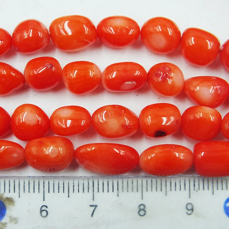 5strand 6MM hand polished high-quality irregular egg shaped natural orange coral loose beads.