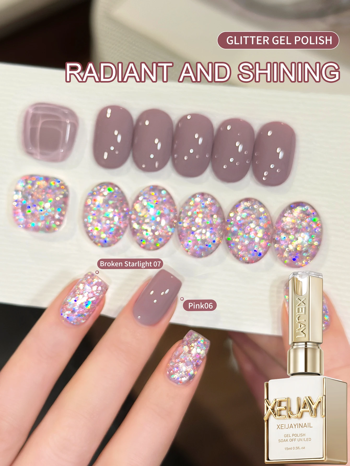 2Pcs 15Ml Pink Purple Glitter Gel Nail Polish Set, UV LED Soak-Off Nail Gel, Semi-Permanent, DIY Salon-Grade Nail Gel