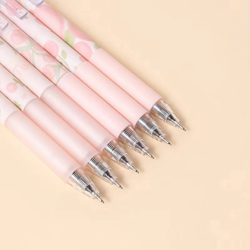 6Pcs Cute Pink Tulip Gel Pen Elegant Simple Pressing Neutral Pens Kawaii Pen Set School Supplies Aesthetic Stationery Gifts