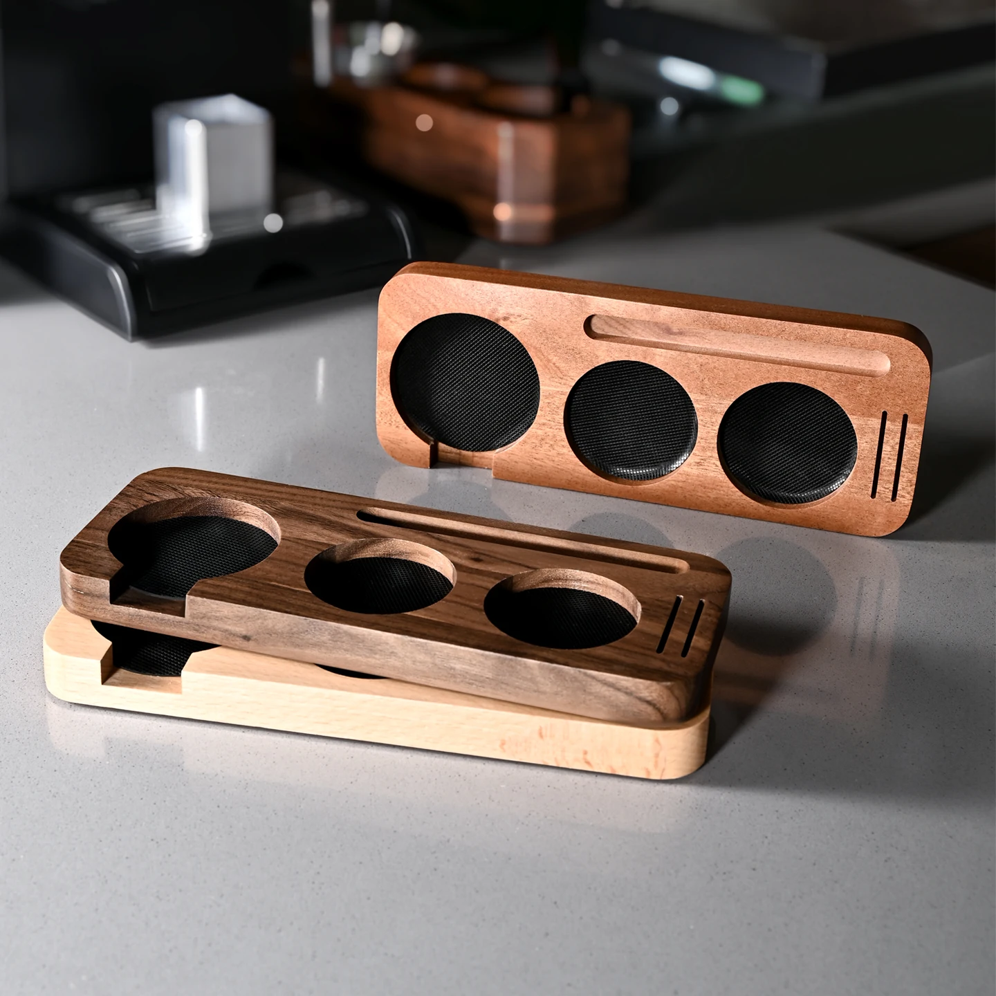 Coffee Tamper Mat Station Stand Portafilter Holder Sapelert Base Rack Walnut Wood For 51MM 54MM 58MM Espresso Accessorie Barista