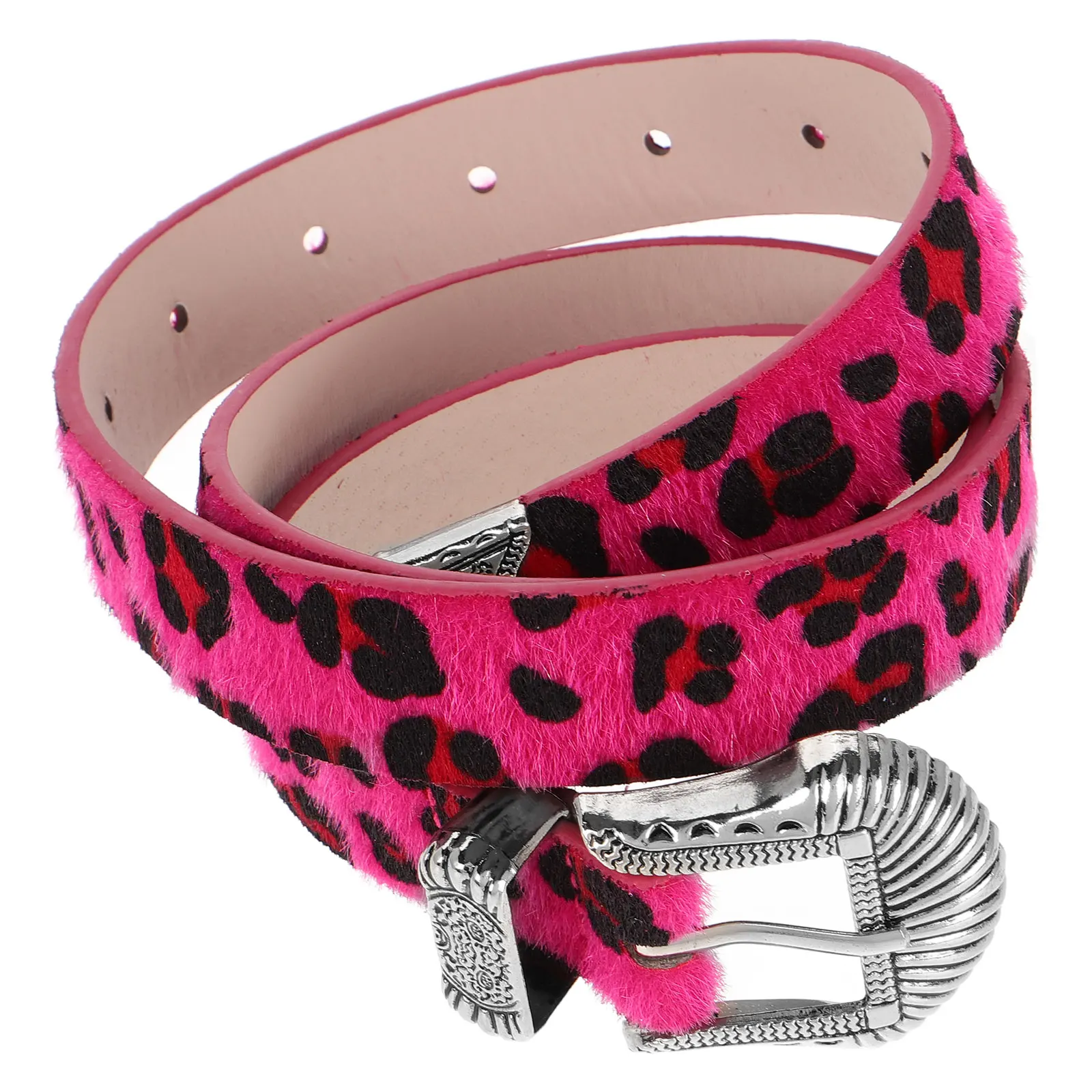 

Retro Leopard Print Belt Belts for Women Western Buckle PU Faux Horsehair Animal Print Trendy Waist Accessories