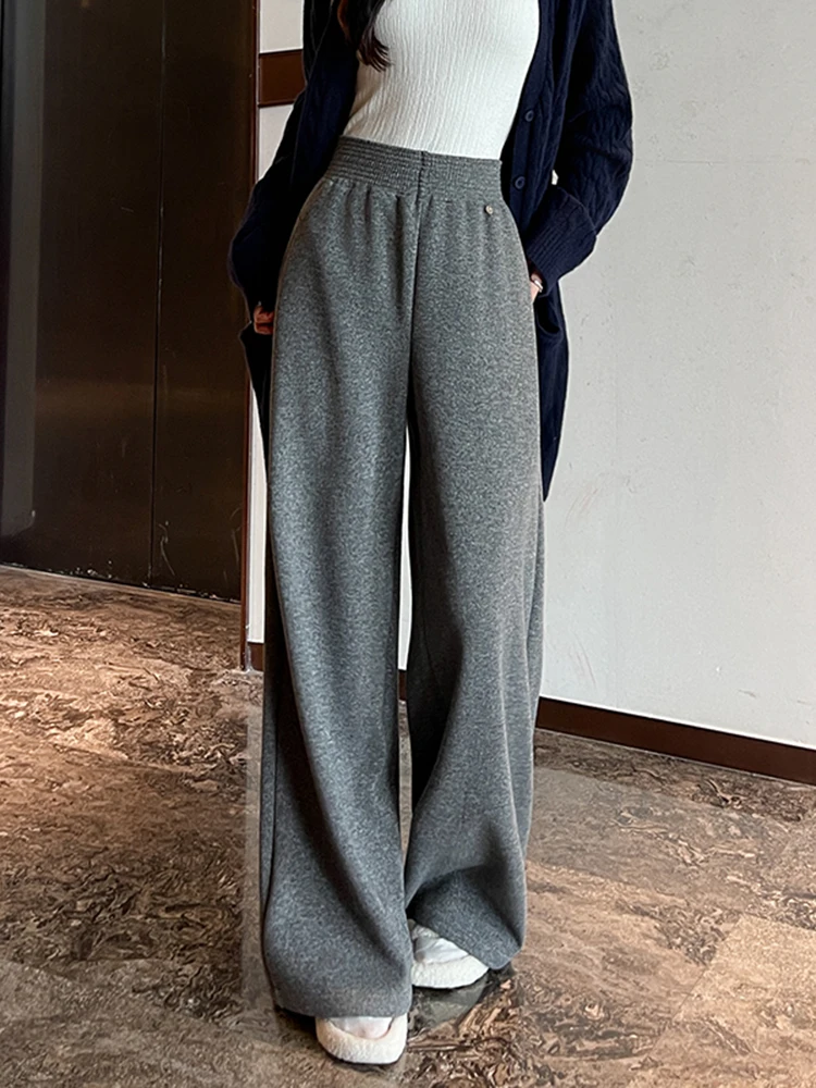 Spodnie z szerokimi nogawkami Thiened Fce, damskie, codzienne, dzianinowe, do ziemi, z wysokim stanem, jesienno-zimowe, nowe, rozmiar S.