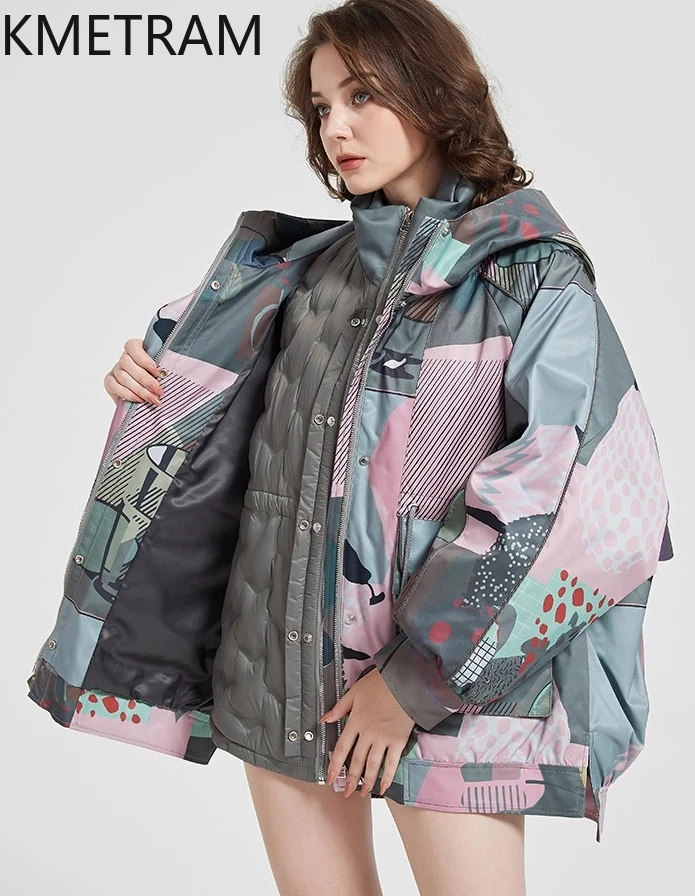 KMETRAM الأبيض أوزة أسفل معاطف منتفخة الكرتون المرأة سترة شتوية 2025 سترات قصيرة موضة ملابس خارجية سترات نسائية