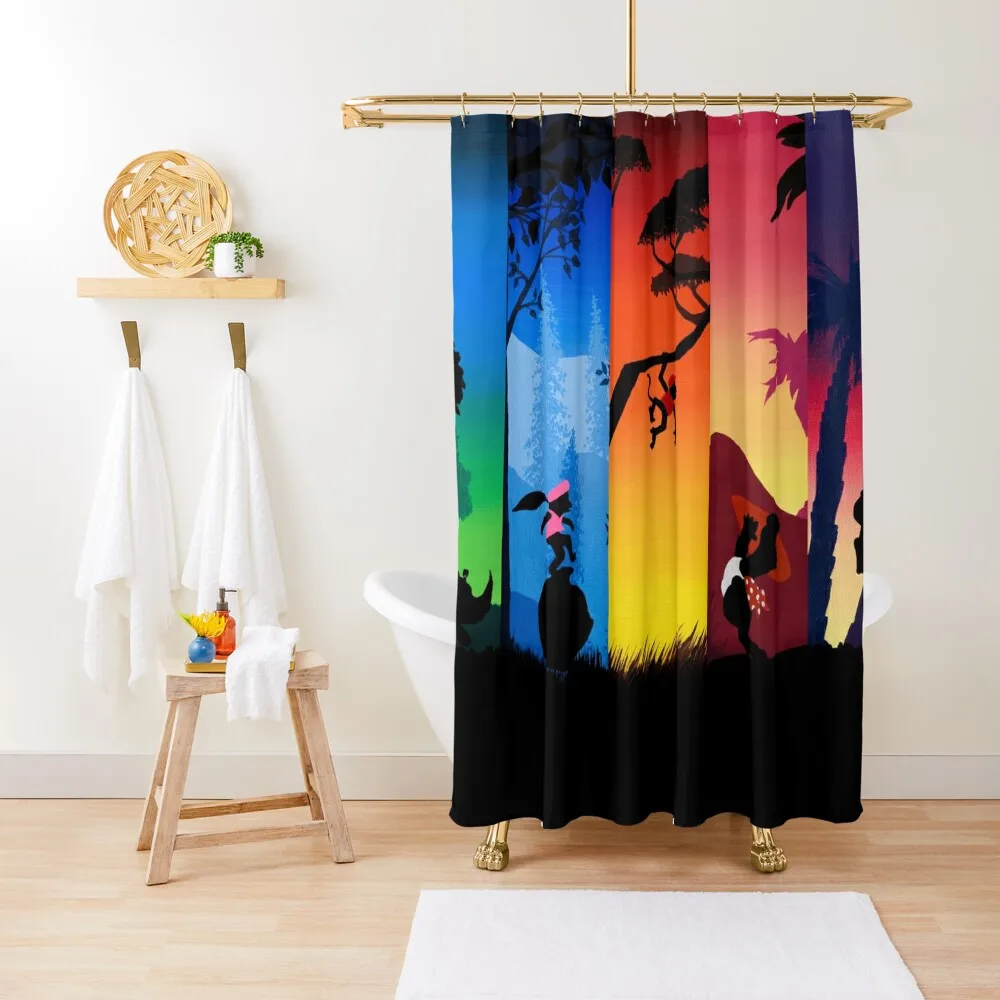 

Pentaptych Silhouettes Shower Curtain Bathroom Deco For The Bathroom Washable Waterproof Fabric Shower For Bathroom Curtain