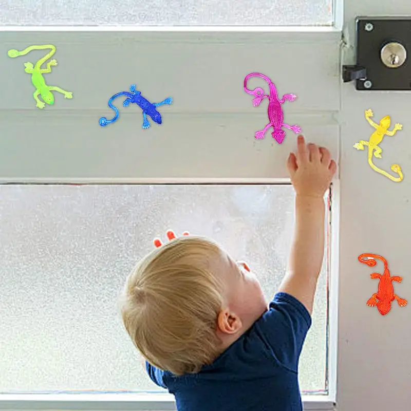 Juguetes adhesivos para niños, 20 piezas, juego de juguetes pegajosos de mano de lagarto, oruga de ventana colorida, relleno de cesta de Pascua, rellenos de bolsas de regalos