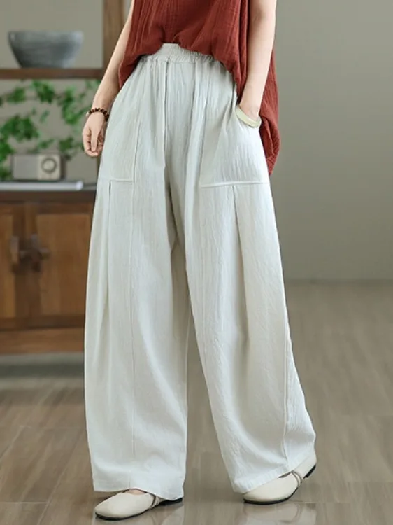 

Хлопковые и льняные брюки с высокой талией, свободные брюки-фонарики, повседневные брюки для занятий тай-чи, художественные брюки большого размера, женские новые брюки в стиле ретро...