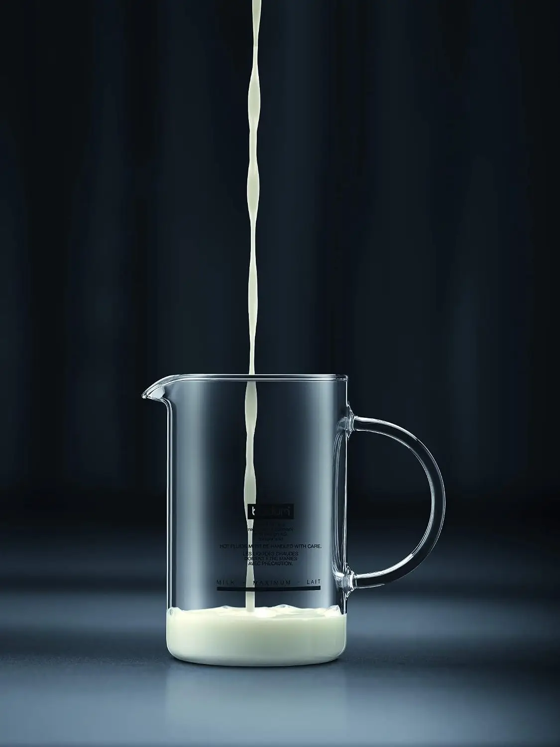 Manual Milk Frother, 8 oz, Black, Heat-Resistant Glass