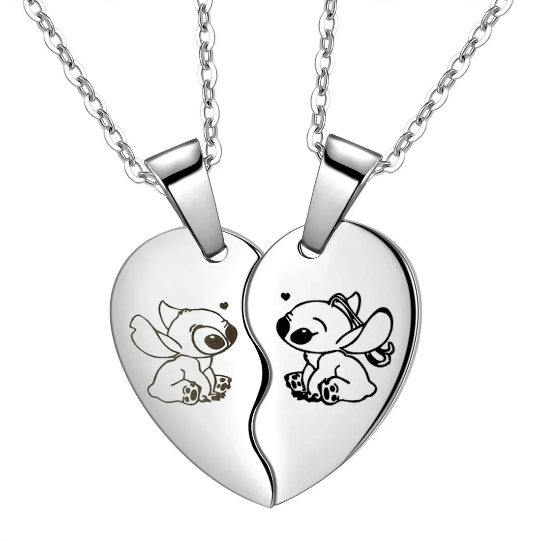 

Cartoon Lilo & Stitch Necklace Anime Figures Stitch Printed Love Necklace for A Couple Pendant Jewelry Children's Birthday Gifts