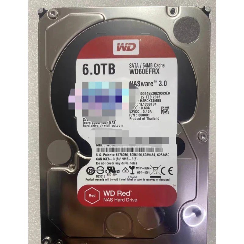 WD Enterprise Red disk 6T model (WD60EFRX) interface type SATA 6 Gb/s capacity 6TB cache 128 MB speed 5900
