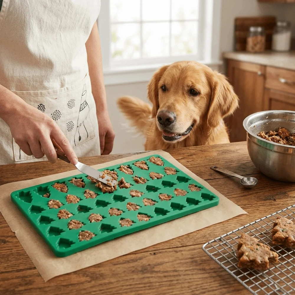 High Heat Tough Silicone Snack Baking Mold Flexible Silicone Christmas Tree Outline Dog Cookie Freeze Mold