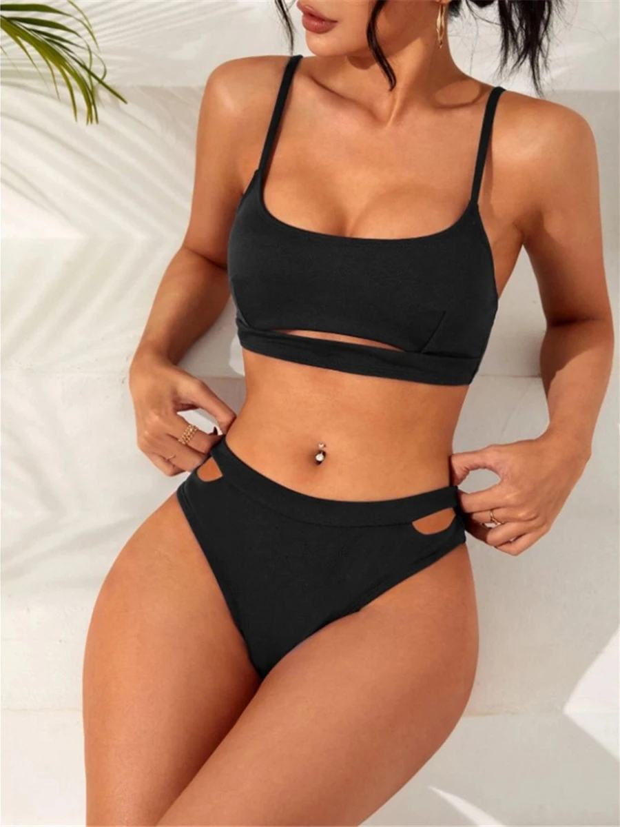 2024 Solid Hollow Out Two Piece Bikini Swimsuit Women Swimwear Female Bathers Bathing Swimming Swim Suit Beachwear