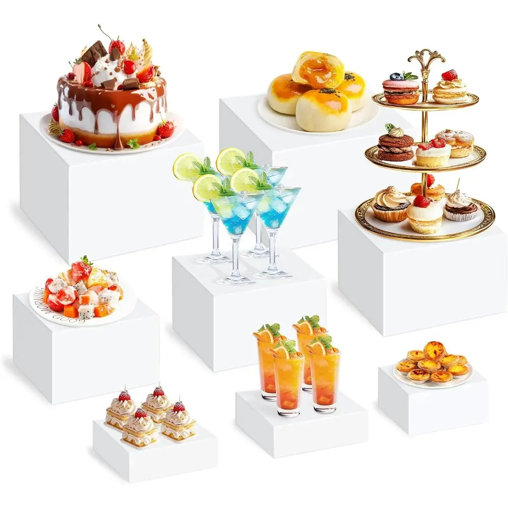 

Набор из 8 акриловых стоек для буфетов — универсальные витрины для десертных столов, предметов коллекционирования и презентаций еды для вечеринок (3 дюйма до