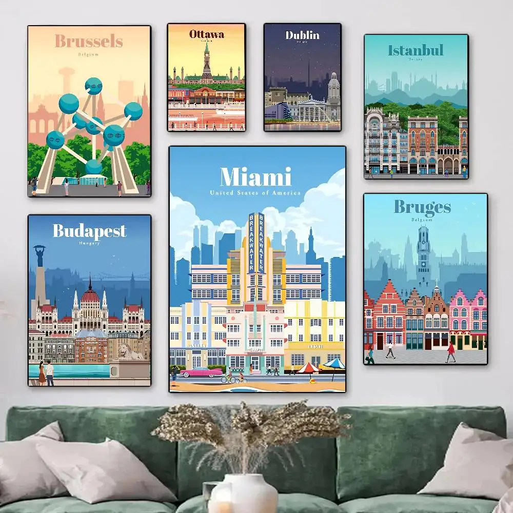 Tokyo Ottawa Prague Sydney City Map Vintage Retro Travel Posters HD Print Vintage Wall Art Decor for Home Study Room