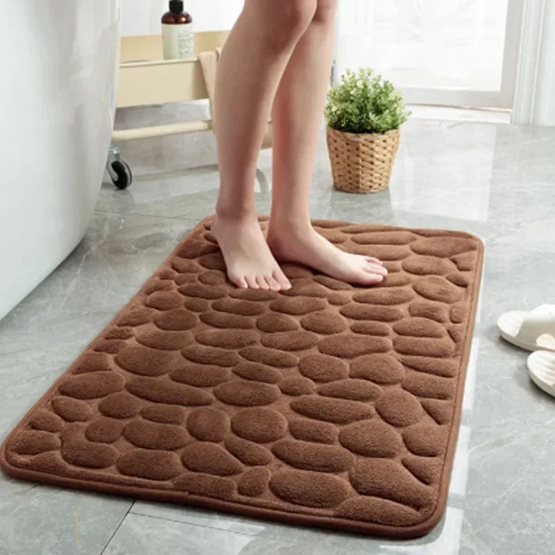 Bath Mat Super Absorbent Floor Mats Bathroom Rug  Cobblestone Embossed Foam Mat Bathtub Floor Rug Shower Room Doormat Non Slip