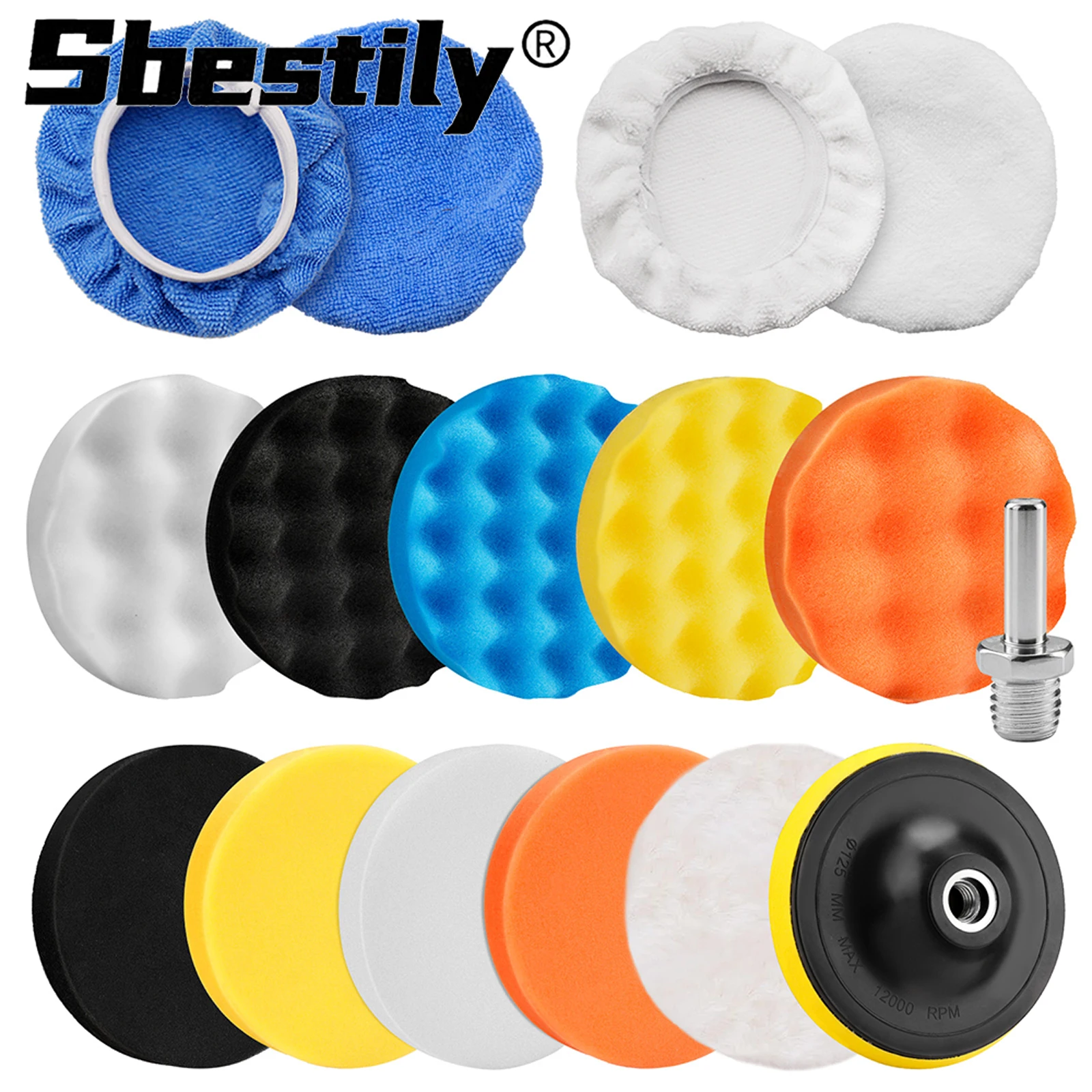 15pcs 5/6inch Car Polishing & Buffing Sponge Pads Kit Wool Bonnet Pads Foam Polish Pads Wax For Washing Cleaning Waxing Dusting