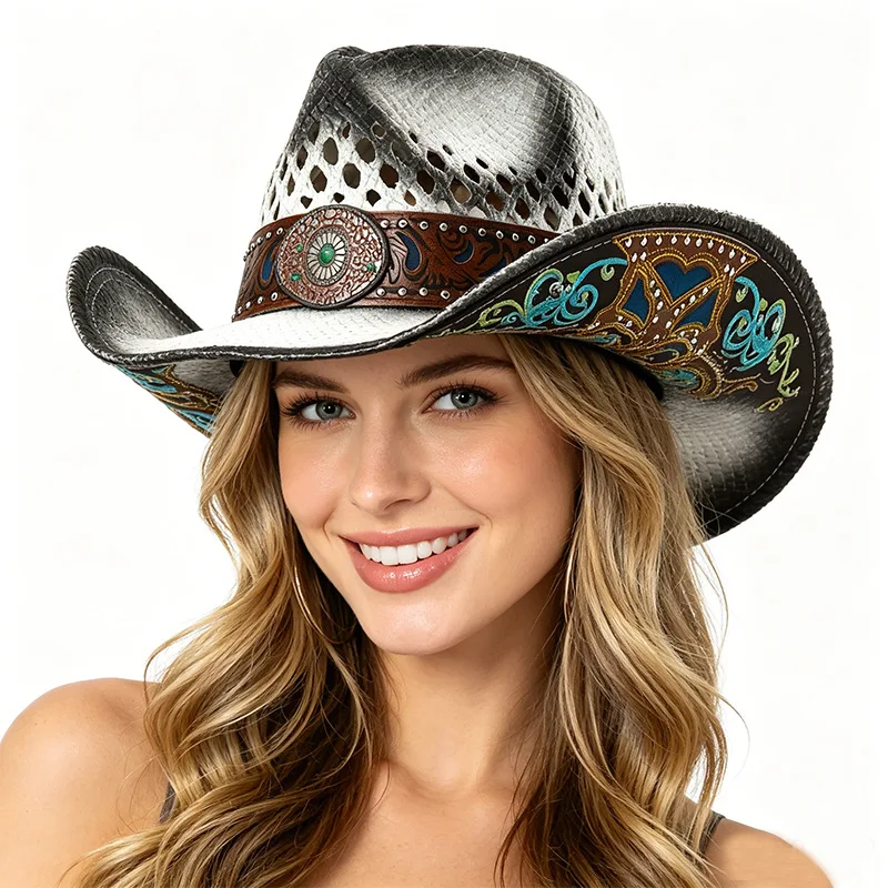 

New 2026 Embroidery Accessories Straw Cowboy Hat Women And Men Western Sun Hat For Country Concert Rodeo And Cowgirl Outfits Cap