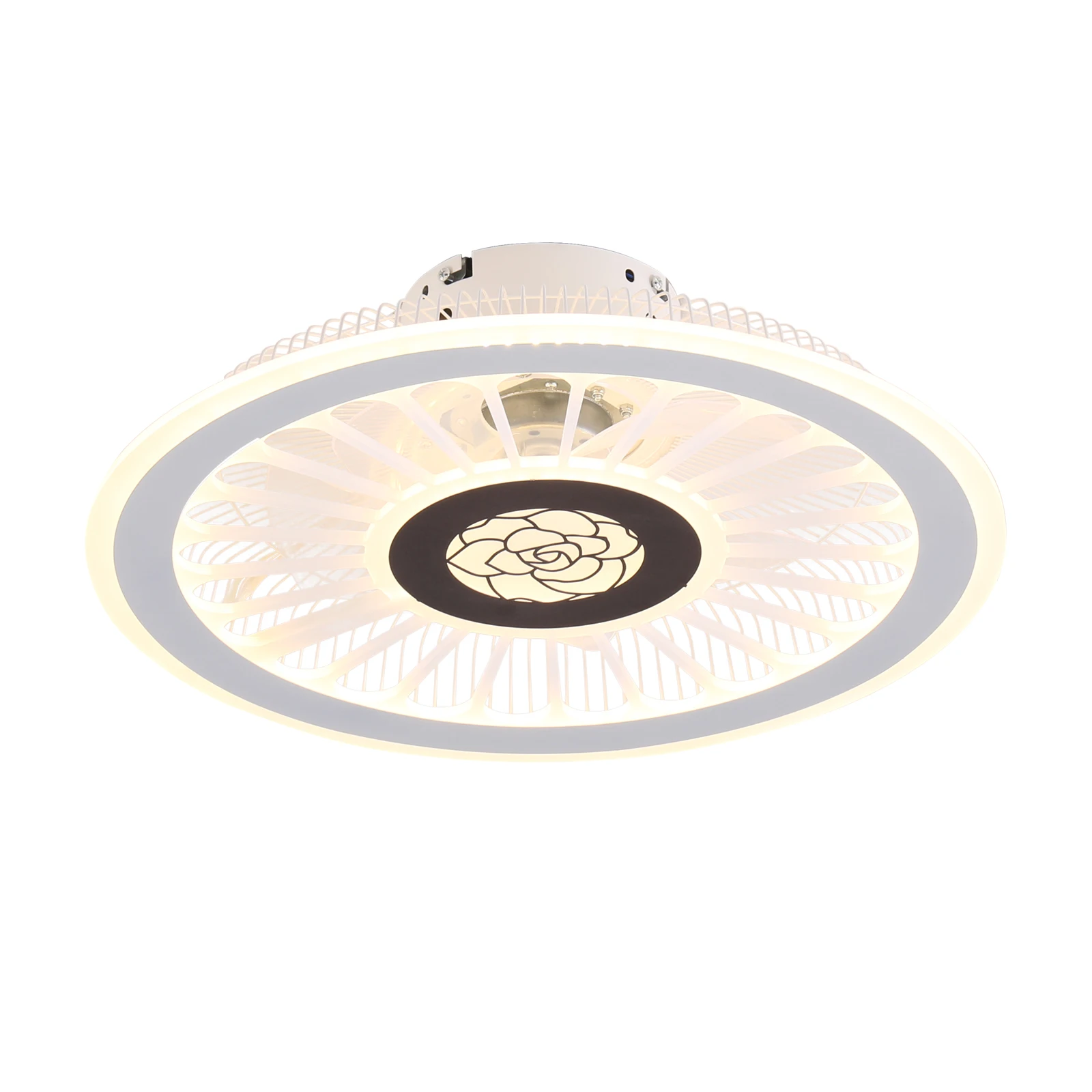 18" Modern LED Round Ceiling Fan Light Acrylic Dimmable 3 Speeds Changes Pendant Fan Lamp with Remote for Bedroom Indoors White