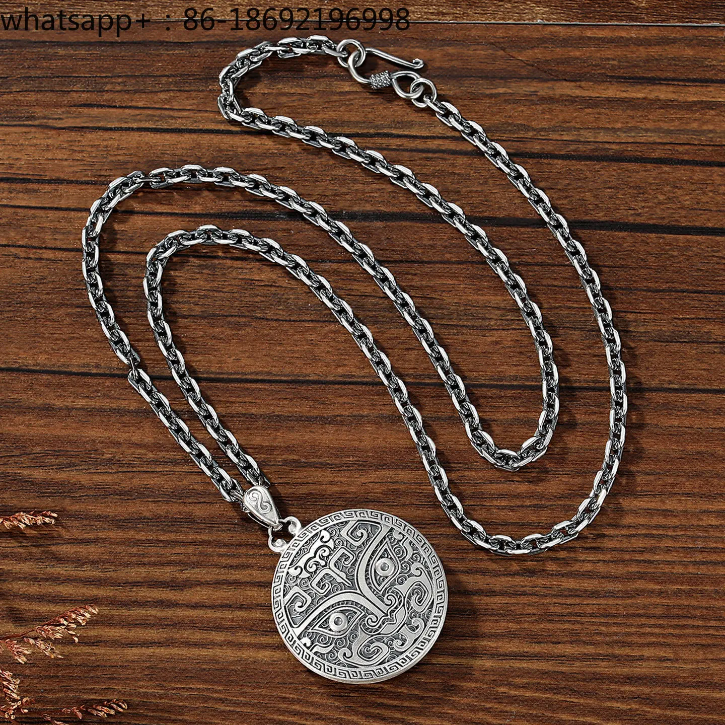 Solid Taotie Pendant 999 Sterling Silver Men's Totem Foot Silver Round Brand Pendant Necklace