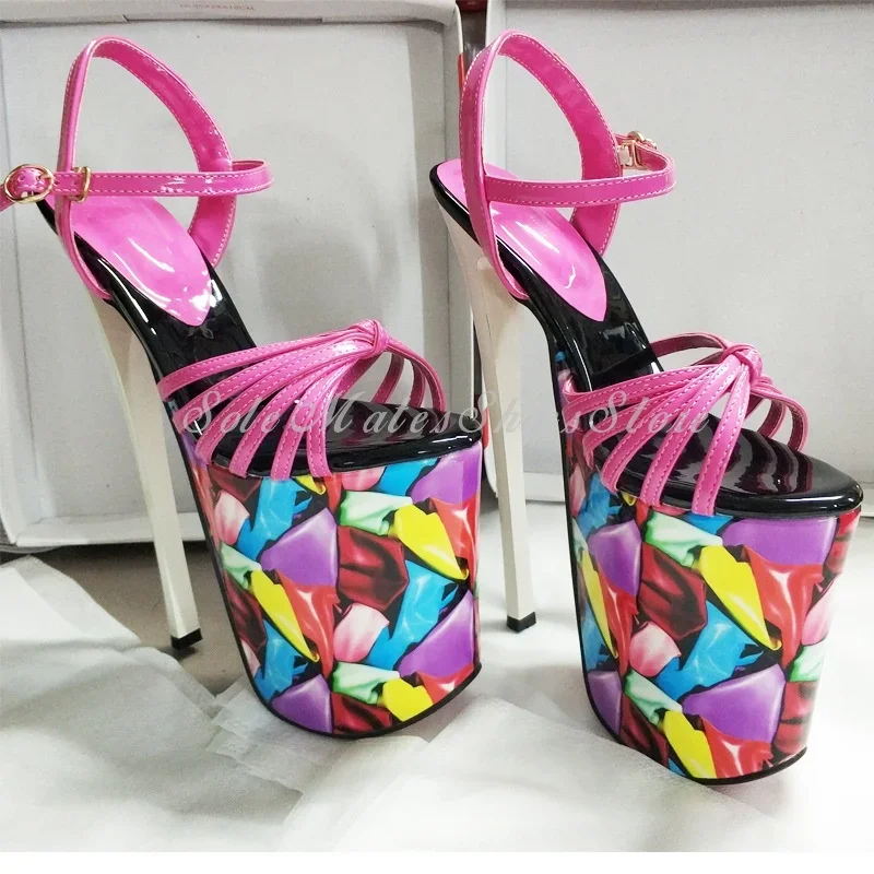 Hot Chick Mixed Colors Platform Women's Sandals Super High Heel Thick Bottom Buckle Pole Dance Shoes 22cm Colorful Modern Pumps