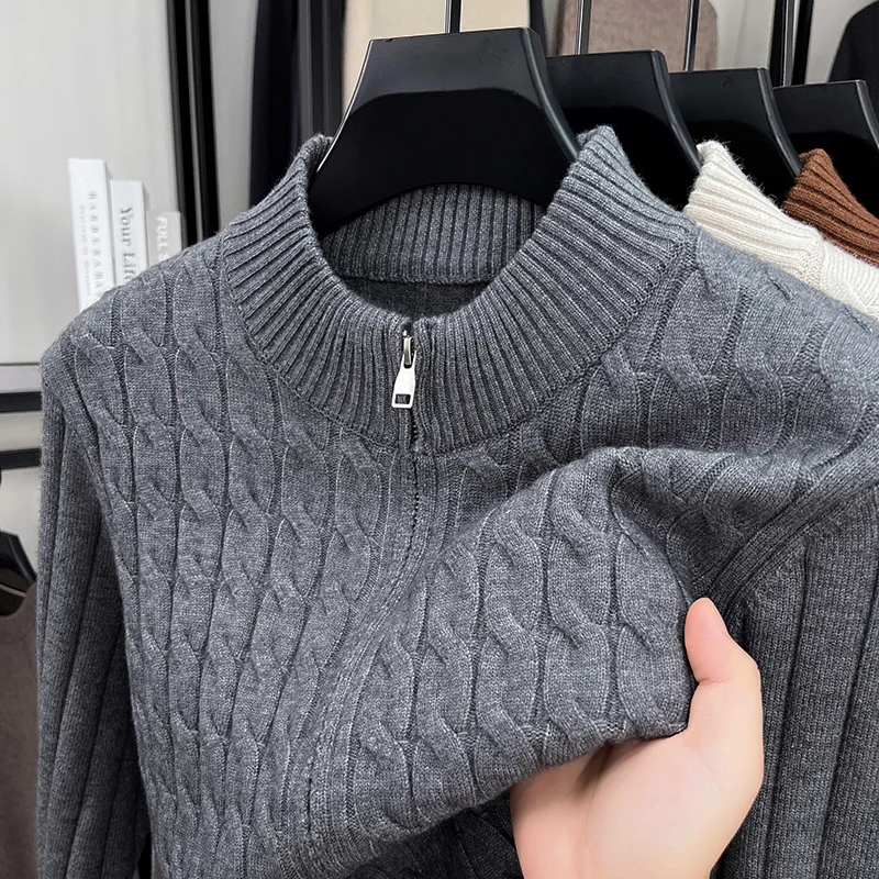 

Men Trendy Wool Sweater Cardigan 2025 Autumn Winter Fashion Zipper Sweater Coat Long Sleeve Twisted Knit Clothes Wool Cardigan