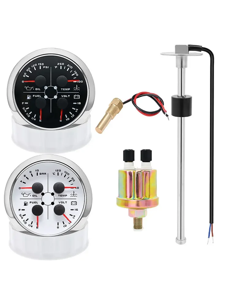 7 couleurs 85MM jauge 4IN1 jauge de pression d'huile niveau de carburant compteur de température de l'eau capteur de température de voiture 10MM 1/8 NPT capteur de levier de carburant