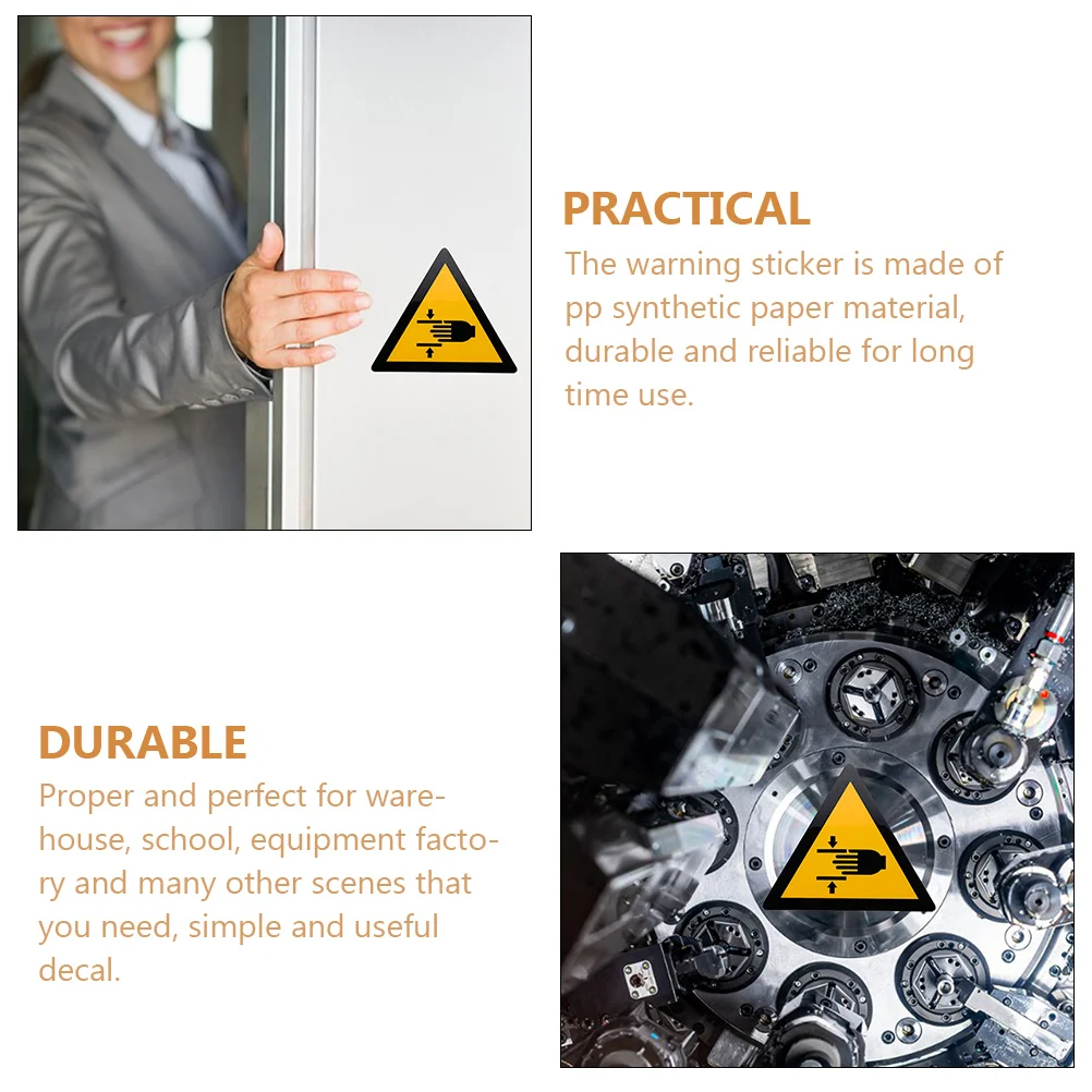 

2 pcs Safety Warning Sign Stickers Hand Crushing Adhesive Labels For Warehouse School Equipment Factories Pp Synthetic
