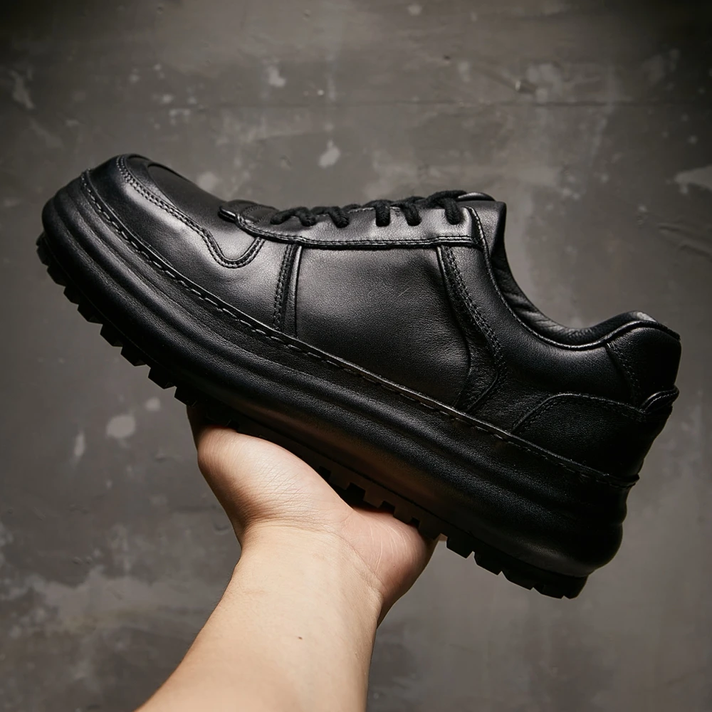 Handmade Cow Leather Retro Skater Shoes Thick Sole Fashion Lightweight Men Casual Shoes Outdoor Luxury Hiking Sneakers