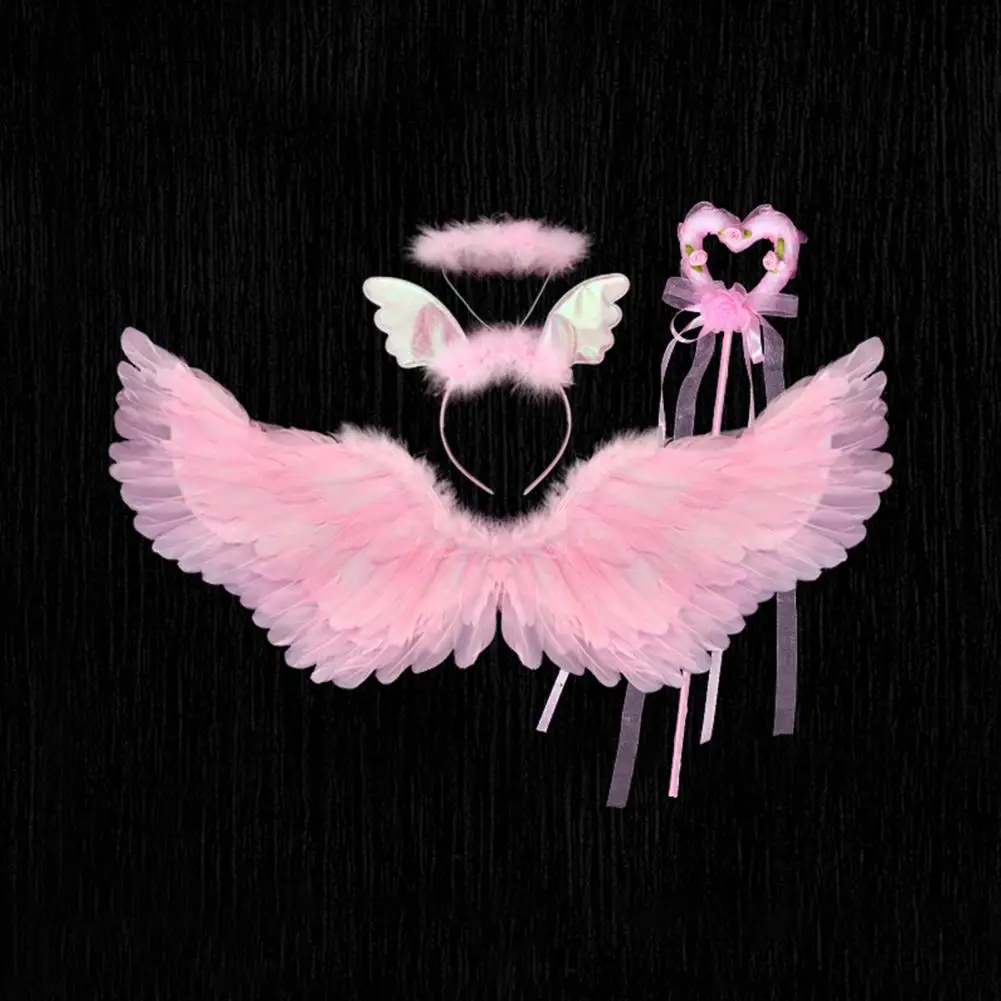 

Cosplay Angel Wing Kids Angel Wings Set Angel Wings with Headband and Fairy Wand Faux Feather Cosplay Wings Halloween Cosplay