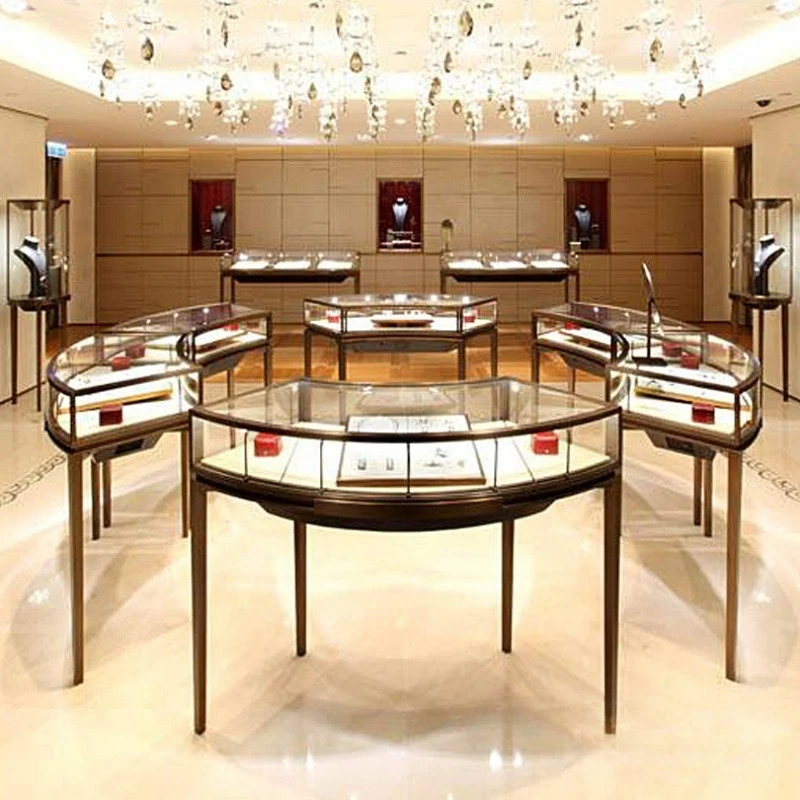 

Fashion Jewelry Display Cabinet Metal Tempered Glass Display Cabinet with Light Jewelry Cabinet