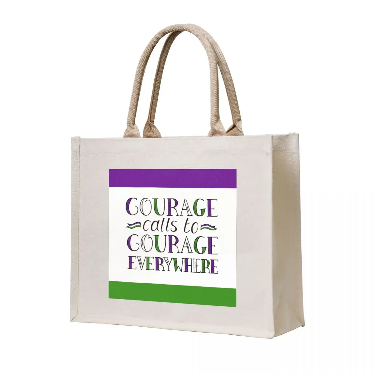 

Suffragette Quote Courage Calls to Courage Everywhere on suffragette flag colours Tote Bag female bag cute pouch bag