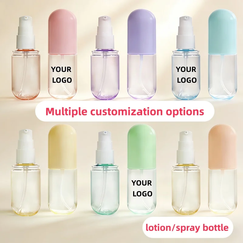 

【С индивидуальным логотипом】Набор из 3 модных мини-флаконов-спреев для ухода за кожей в форме капсулы, розового, синего и белого цветов, объемом 40 мл и 60 мл, для путешествий