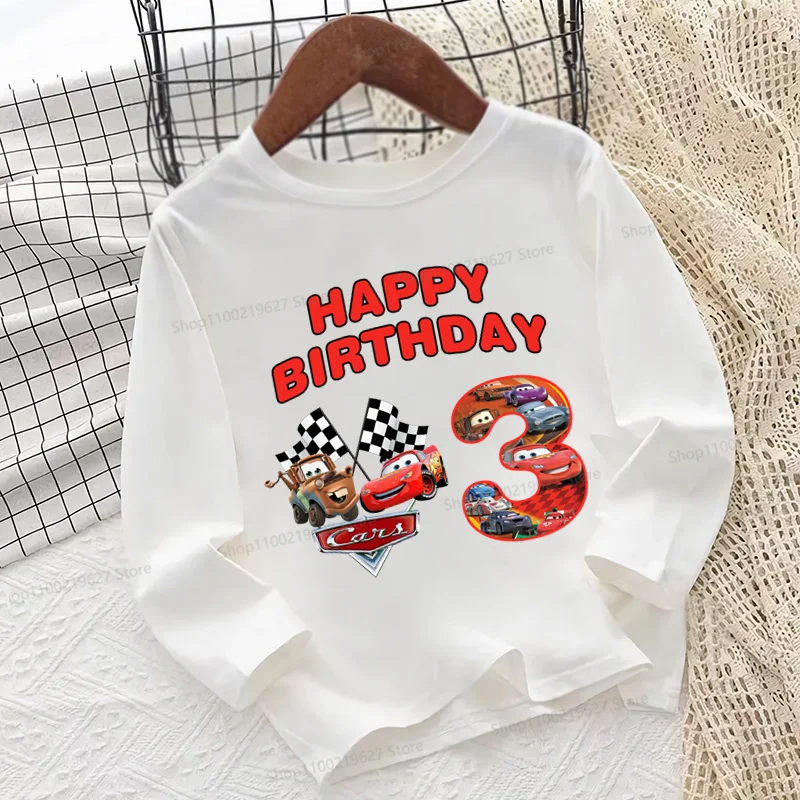 Car Pixar Lightning McQueen Print Kids T shirt 1 2 3 4 5 6 7 8 9 Years Birthday Long Sleeve Girls Clothes Baby Boys T-Shirts