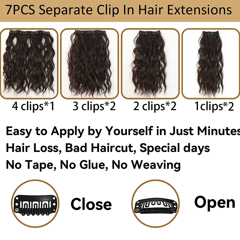 16 Clips in Hair Extensions Long Curly Hairstyle Synthetic Heat Resistant Fiber Hairpieces For Women Daily Vacation Festival Use