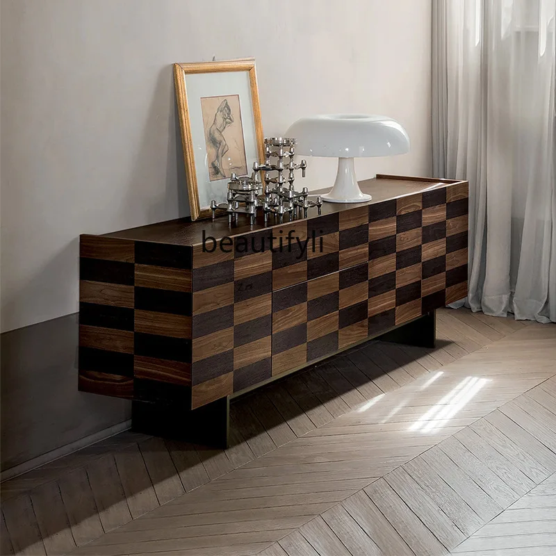 

Italian Light Luxury Style Entrance Cabinet Decorative Storage Cabinet Modern Home Villa Design Sense Solid Wood Side Cabinet