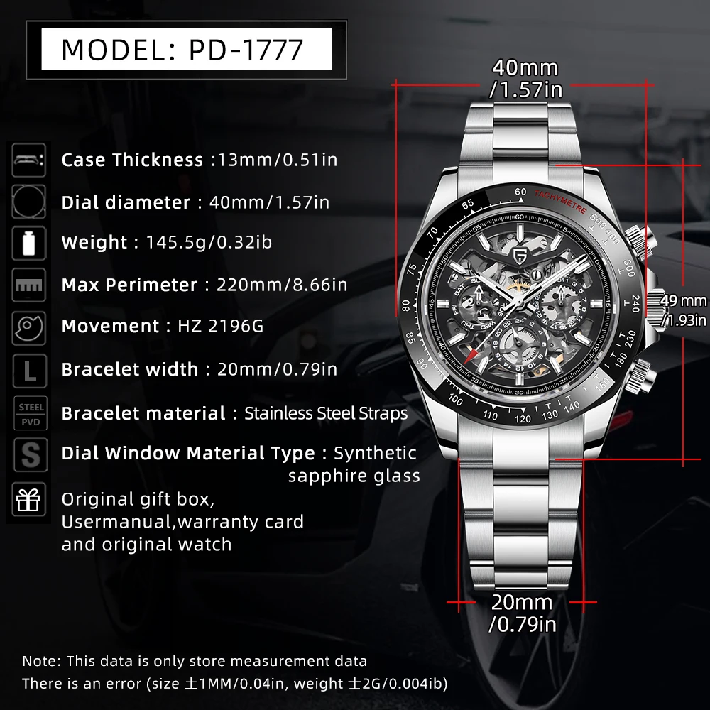 PAGANI DESIGN Men‘s Automatic Mechanical Watch Stainless Steel Waterproof Sport 10Bar Luxury Casual Watch for Men Reloj Hombre
