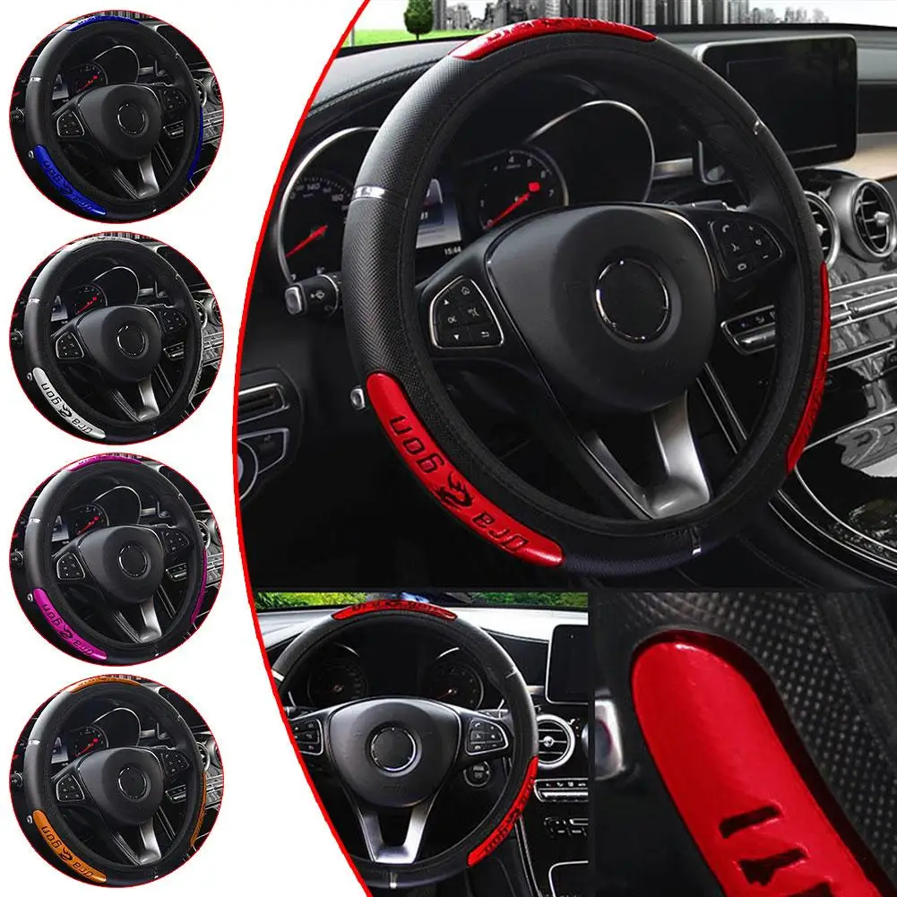 Longteng Leather Car Steering Wheel Covers Reflective Red Leather Silver Bule Steering-Wheel Orange Pink W7B0