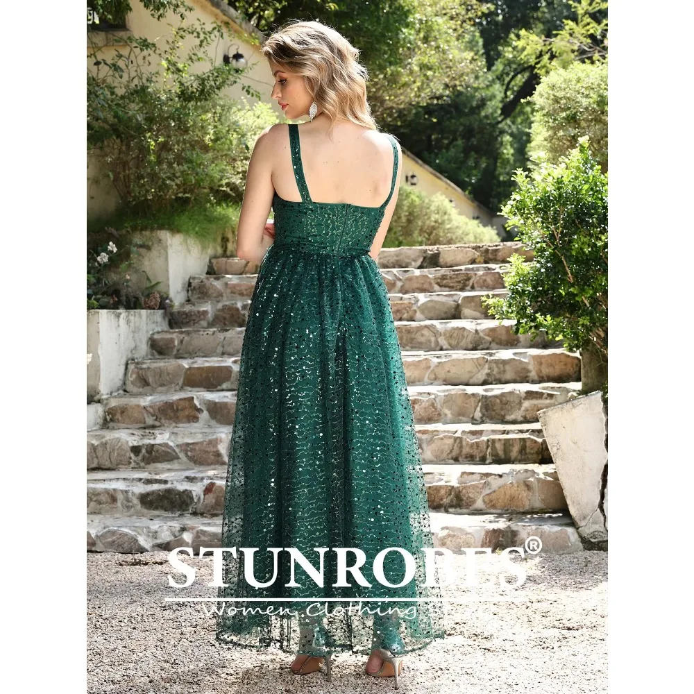 Sexy Lace Sleeveless Evening Dress Sequin Spaghetti Strap Slim V-Neck Party Prom Dresses Women's Green Glowing Strap Madi Dress